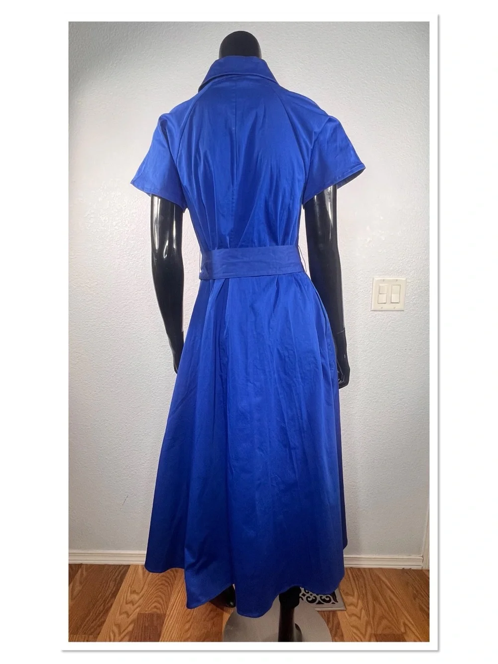 Kate Spade NY Classic Blue Button Up Shirt Dress Waist Tie Sz M Cotton Blend